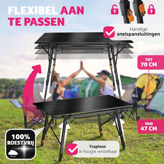 tectake -  Aluminium Campingtisch Campingtisch - klappbar - höhenverstellbar - LxBxH: ca. 90x52x47cm - schwarz - 404983