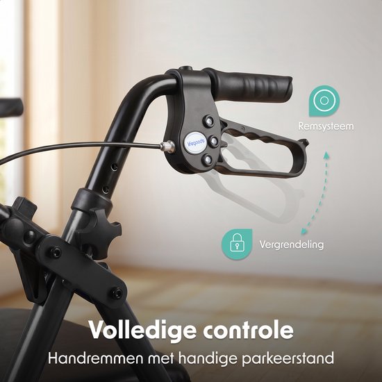 LifeGoods Basic Rollator – Leicht und zusammenklappbar (8,7 kg) – Mit Sitz und Rückenlehne – Für drinnen und draußen – Höhenverstellbar – Tragkraft bis zu 136 kg – Schwarz
