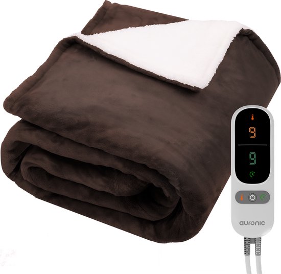 Auronic Electric Blanket - Wärmedecke - Sherpa Fleece - 9 Wärme- und Timer-Einstellungen - Decke - 200x180 - 2 Personen - Braun