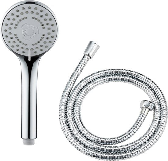 WENKO Handbrause-Set Basic 9,5 cm – 5 Strahlarten – Chrom – Duschkopf mit Schlauch