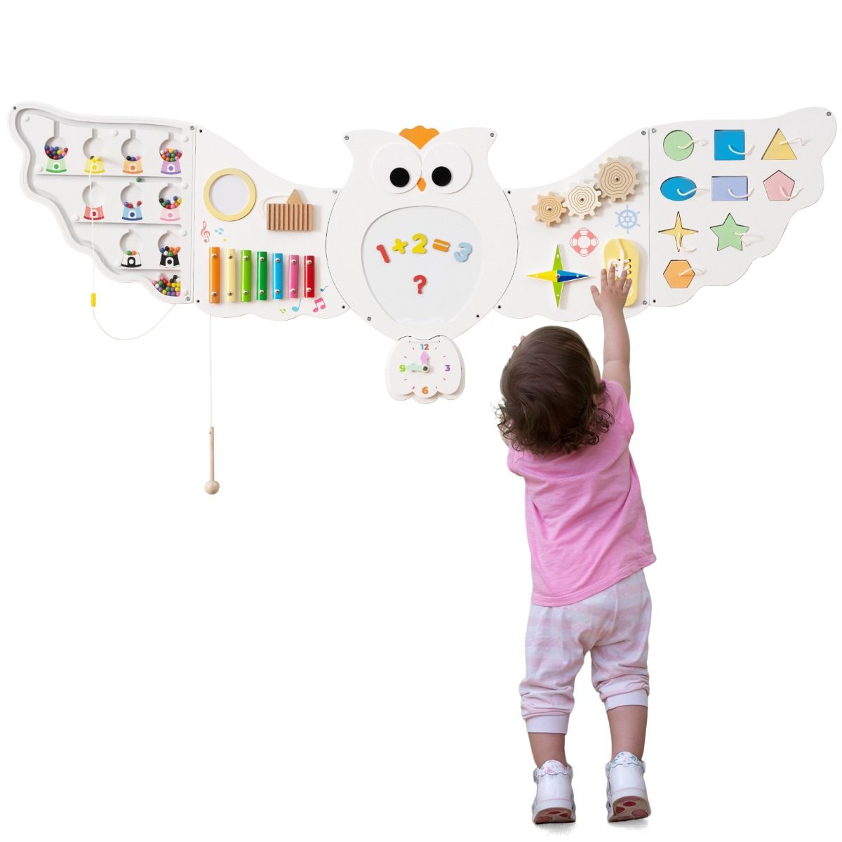 Coast Wand-Aktivitätenbrett „Eule“ – 11-in-1-Lernaktivitätenbrett – Montessori-Spielzeug – weiß