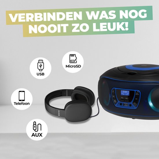 Denver Tragbares DAB-Radio CD-Player Kinder - Bluetooth - Lichteffekte - Boombox - AUX - FM - TDB212BLUE