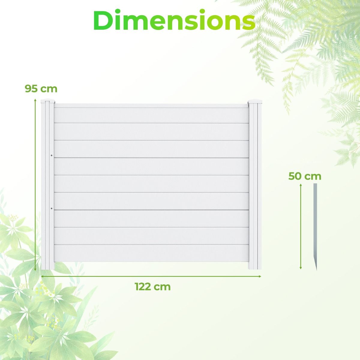 Coast Gartenzaun mit Sichtschutz – 2 Paneele – wetterbeständiger Lamellenzaun – 3 Metallpfosten – Weiß/Schwarz/Braun
