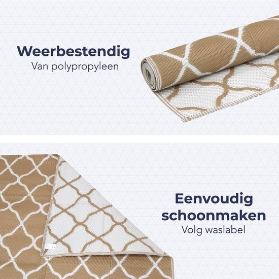 LifeGoods Outdoor Teppich - 183x290CM - Gartenteppich - Reversibel - Inkl. Tragetasche - Mit Muster - Beige/Weiß