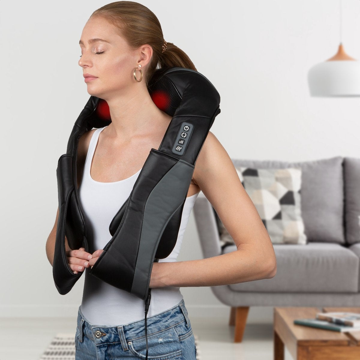 Auronic Shiatsu-Massagekissen - 8 Massageknöpfe - Mit Infrarot & Tragetasche – Schwarz