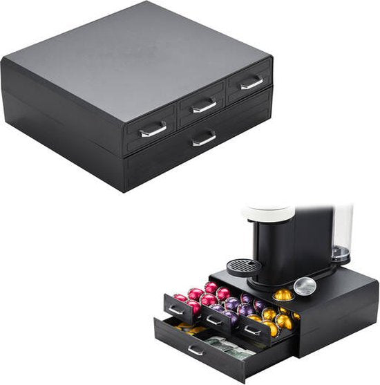 BRASQ Kapselhalter für Nespresso Tassen - für Dolce Gusto Tassen - Bis zu 50 Tassen - Kaffeetassenhalter Schwarz - Aufbewahrungsbox mit 4 Schubladen - Vertuo - K-cup