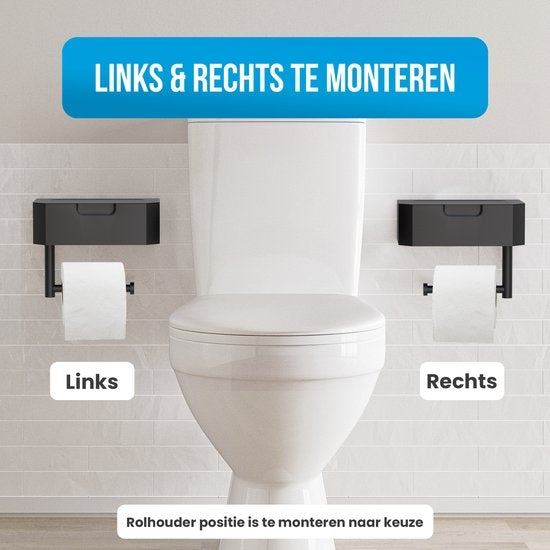 Avalo Toilettenpapierhalter mit Ablage - Schwarz - Selbstklebend / Bohren / Kein Bohren - Toilettenpapierhalter - Toilettenpapierhalter