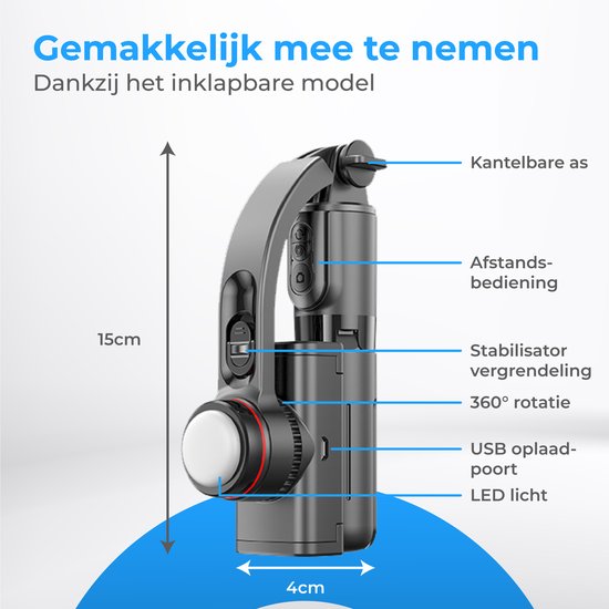 Nuvance - Gimbal Stabilisator für Smartphone - Selfie Stick - mit Stativ und Fernbedienung - Stativ