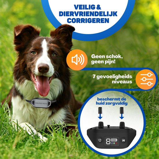 Vulpes Goods® Anti-Bell-Halsband MAX - Erziehungshalsband ohne Schock - Anti-Bell-Gerät für kleine und große Hunde - wasserdicht - wiederaufladbar - Vibration und Audio - 3 zusätzliche Halsbänder