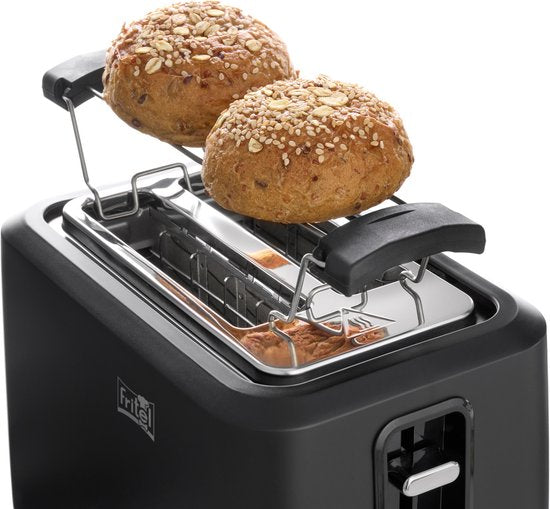 FRITEL Toaster TO 2995 – Stilvoller Toaster – 2 Schlitze – 7 Bräunungsstufen – 850 W – Touch-Display – Mattschwarz – Herausnehmbare Krümelfangschale + Brötchenaufsatz