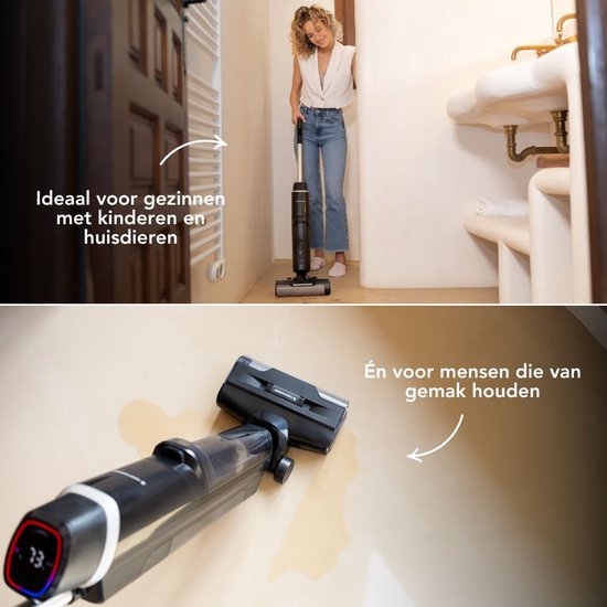 Techweise TC1 Schnurloser Nass- und Trockensauger - 30 Minuten Akkulaufzeit - 3 Reinigungsmodi - Selbstreinigungsfunktion - 220W - Schwarz