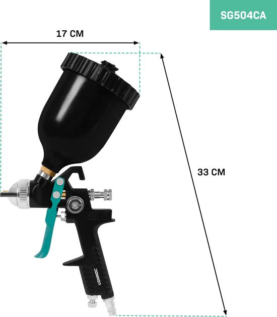 VONROC PRO Farbspritzgerät - Farbpistole - HVLP Design - 600ml Tank - inkl. 3 Düsen - 2-10 bar - Universal EURO/DIN 7,2mm Kupplung