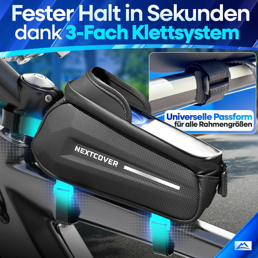 Nextcover Fahrradrahmen-Tasche 24 x 10,5 x 15 cm – Handytasche – Touchscreen – Wasserdicht