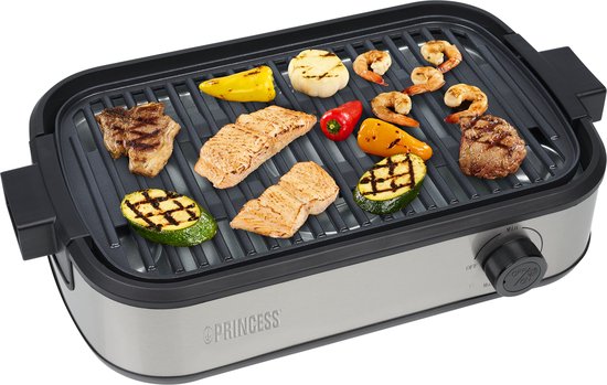Princess Table Chef Purify – 103215 – Tischgrill – 35 x 21 cm – Tischgrill und Barbecue mit Luftfiltersystem – Integrierte Absaugung – Bis zu 260 Grad – PFAS-frei – 1800 W