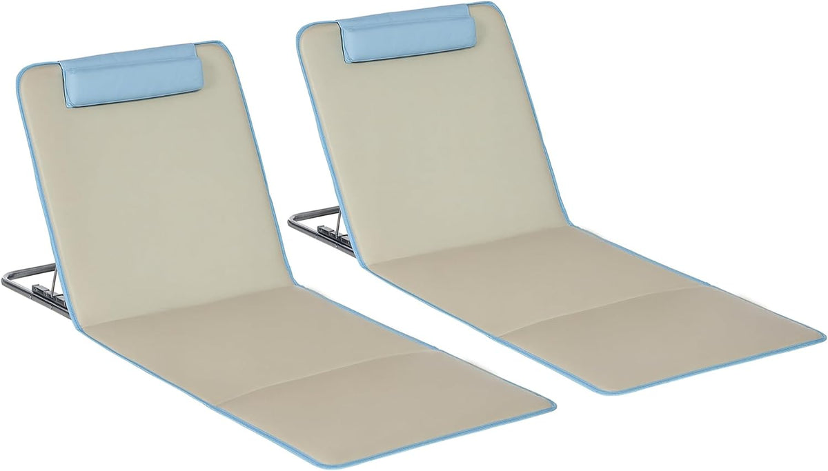 Outsunny Faltbare Strandmatten mit verstellbarer Rückenlehne – 2 Stück – 124 x 53 x 35–45 cm – Beige/Blau
