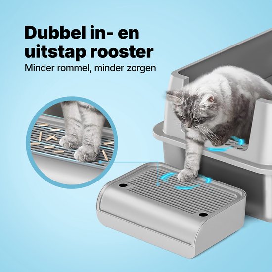Jake and Jacky Edelstahl Katzenklo - Katzentoilette aus Edelstahl - inkl. Schaufel mit Halter und Streusammelschritt - 2 in 1 offenes Katzenklo mit abnehmbarem Deckel - 60x40x38cm