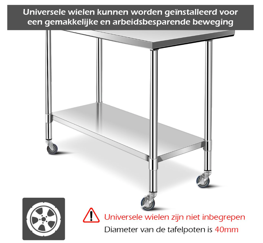 Coast - Küchenarbeitstisch - Edelstahl, 2 Ebenen, 150 kg Tischplatte - 122 x 61 x 90 cm - Edelstahl/Verzinkt - Silber