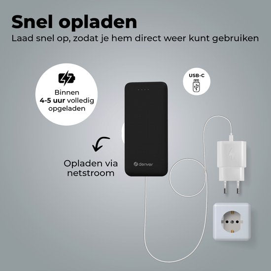 Denver Powerbank 10000 mAh - Mit Batterieanzeige - USB - Micro USB - Universal Powerbank für Apple iPhone / Samsung, u.a. - Schwarz - PBS10010B