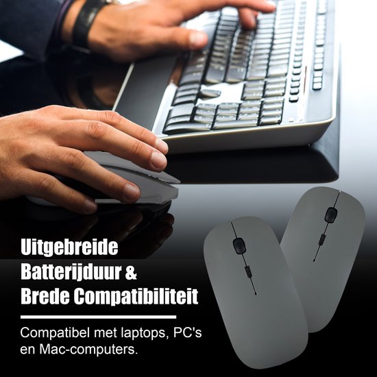 K&L Kabellose Maus - Kabellose Bluetooth Maus Laptop - Geräuschlos - Wiederaufladbar - Grau
