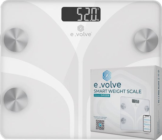 e.volve Waage Personenwaage Digital - Weiß - Intelligente Waage mit Körperanalyse - Präzisionswaage - inkl. App - Waagen