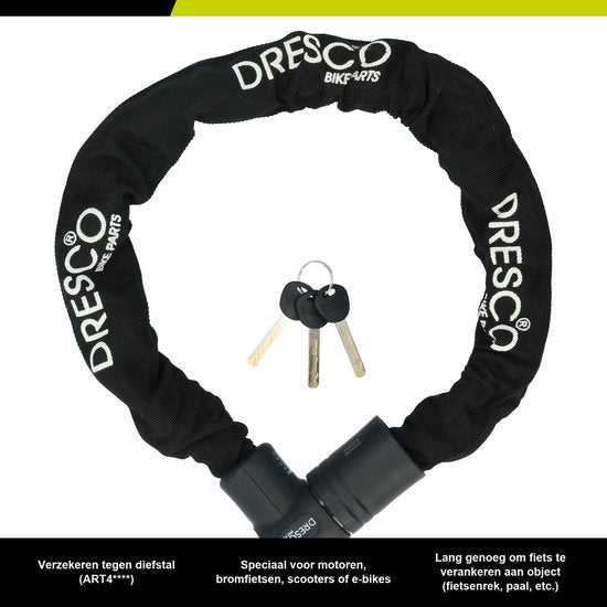 Dresco Kettenschloss ART 4 – ART 4 versicherungsgeprüft – Roller-Schloss – Motorrad-Schloss – Fahrrad-Schloss – 90 cm lang – 10,5 mm Durchmesser – Schwarz
