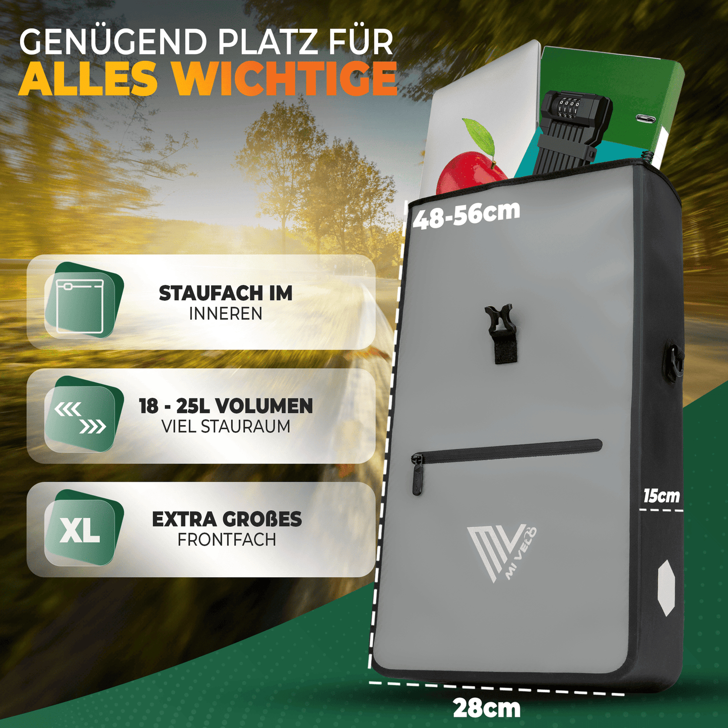 MiVelo Max - 2-in-1 wasserdichte Packtasche für Gepäckträger - Grau - 25 L