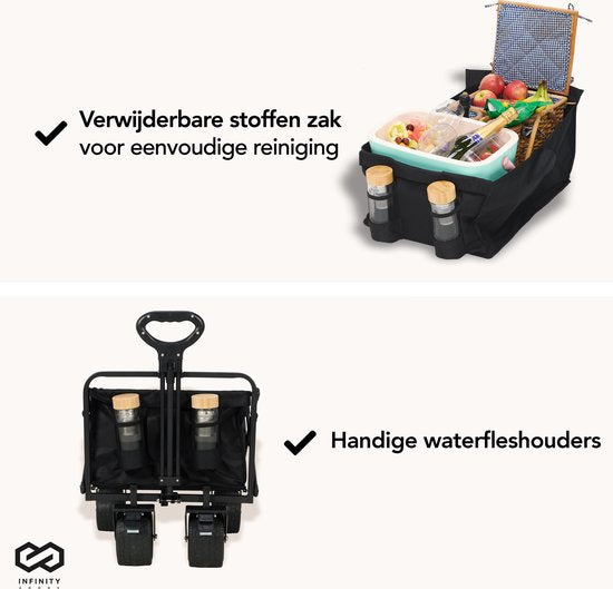 Infinity Goods Bolder Cart XL - faltbar - 180KG Tragfähigkeit - drehbare Räder - 95 x 57 x 96 CM - verstellbar - Schwarz