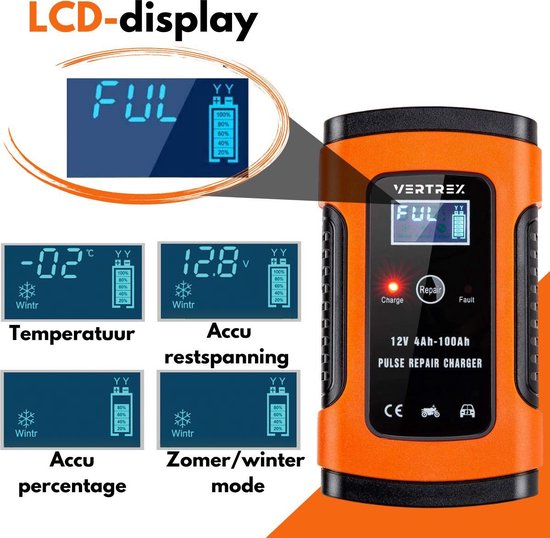 VERTREX Batterieladegerät - Erhaltungsladegerät - Geeignet für Motorrad Auto Motorroller - 12V 6A