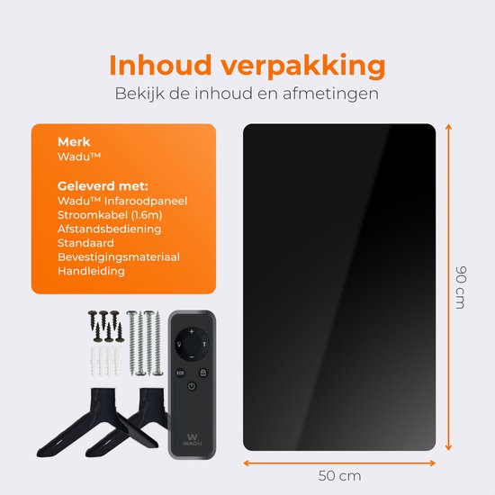Wadu Infrarot-Heizpaneel - Infrarot-Paneel tragbar - Thermometer enthalten - Infrarot-Heizung - 480W - Schwarz