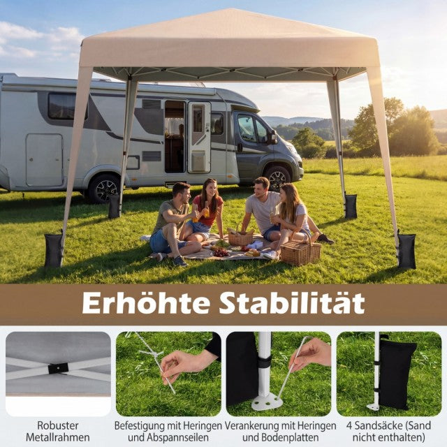 Coast Faltbarer Gartenpavillon 3 x 3 m – Wasserdicht und höhenverstellbar – 247–267 x 300 x 300 cm – Beige