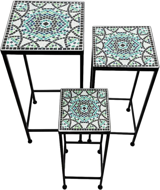 AXI Eline Mosaik-Pflanztisch, quadratisch, mehrfarbig – 3er-Set – Beistelltische – Verschiedene Maße – Mosaik-Optik – Mit Keramikfliesen intarsiert – Für den Innenbereich, den Garten, die Terrasse und den Balkon