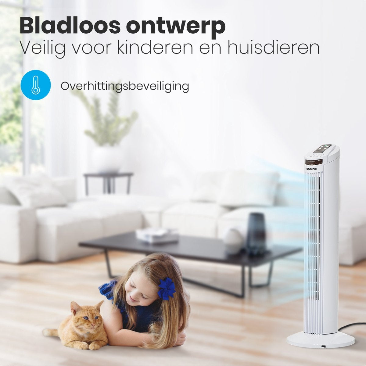 Auronic Tower Fan - Standventilator mit Fernbedienung - Timer - 50W - 45dB - 74cm - Weiß
