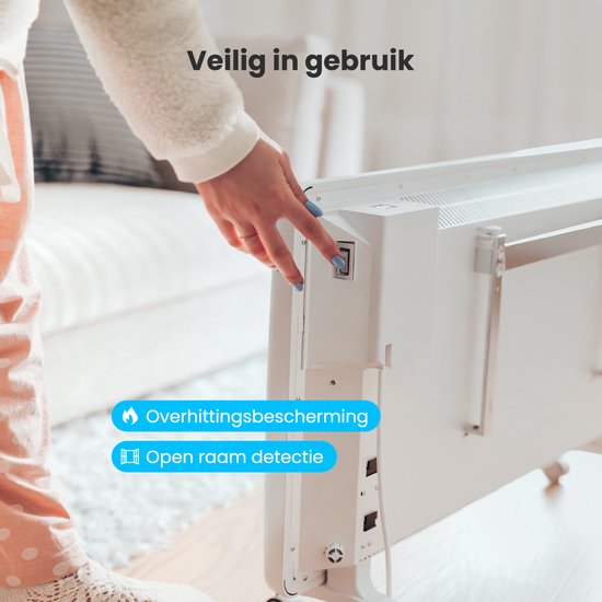 Auronic Konvektorheizung - 2000W - Elektroheizung - 3 Stufen - Metallheizkörper - Freistehend - Räder - Weiß