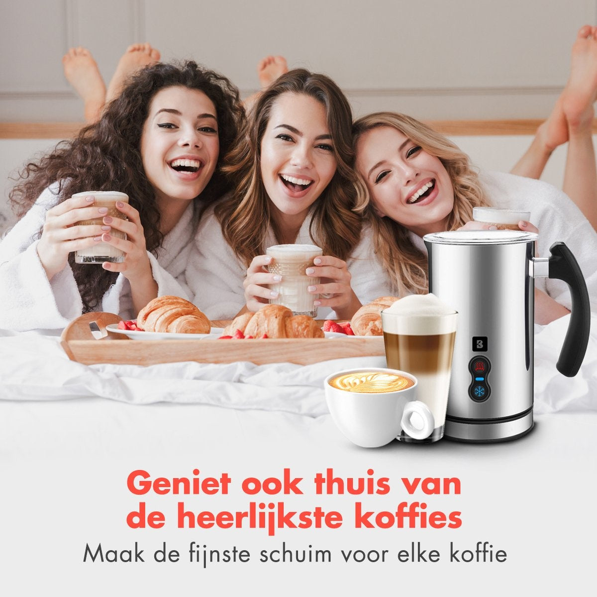 KitchenBrothers Elektrischer Milchaufschäumer - 240 ML - Edelstahl/Schwarz