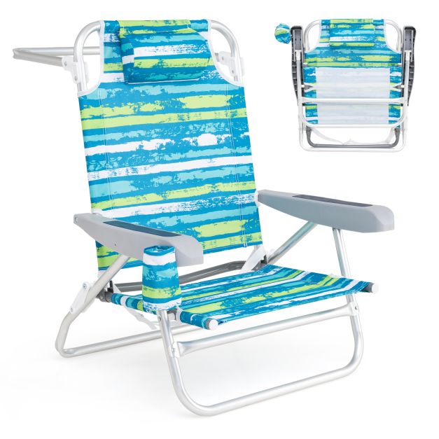 Coast Klappbare Strandstühle 62 x 54 x 80 cm – 2er-Set – 5 Neigungsstufen – Getränkehalter – Grün