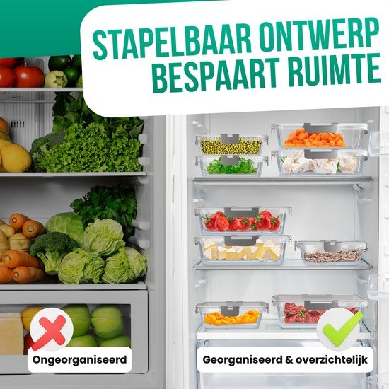 Avalo Food Storage Trays Glas - Meal Prep Trays - Freezer Trays - Mit Deckel - 10 Stück 1060ml / 370ml