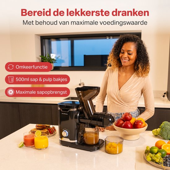 AoraKitchen Slowjuicer - mit Rücklauffunktion - Entsafter - 500 ML - Entsafter - für Gemüse und Obst - Obstpresse - Schwarz