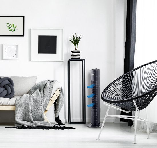 Bestron Turmventilator, Ventilator mit 3 Geschwindigkeitsstufen & 75° Grad Drehfunktion, inkl. Timer, Höhe: 78 cm, 35W, AFT760Z, Farbe: schwarz