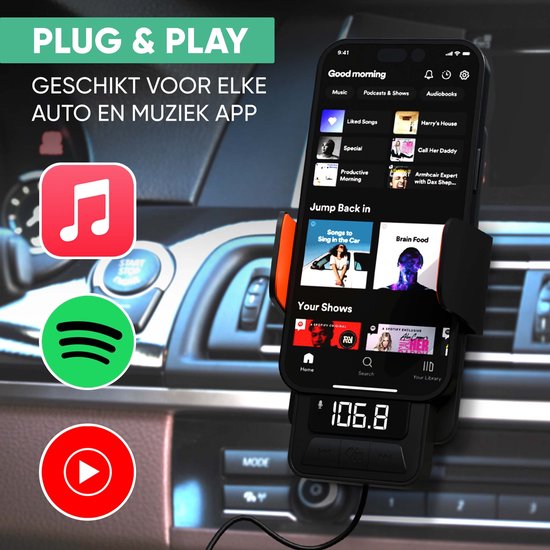 Serve 3in1 Bluetooth FM Transmitter, Telefonhalterung Auto & drahtloses Schnellladegerät 15W - Car Kit für Musik - Telefonhalterungen Autozubehör - berührungsloses Autoladegerät - Lüftungshalterung