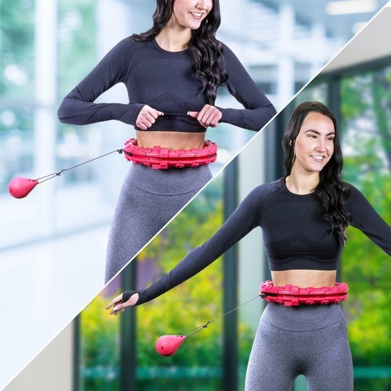 Nuvance verstellbarer Hula-Hoop-Reifen mit Gewicht - 24 + 5 Glieder - Inkl. eBook - Für Erwachsene und Kinder - Pink