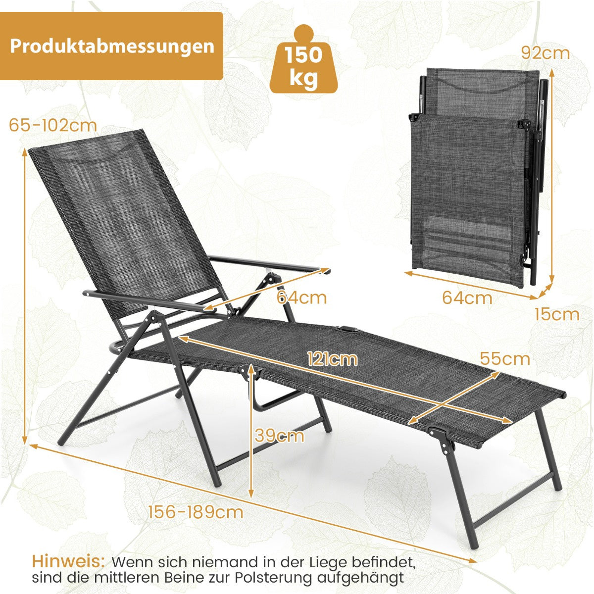 Coast 2er-Set Sonnenliegen - klappbar - Grau - 155-189 x 64 x 65-102 cm