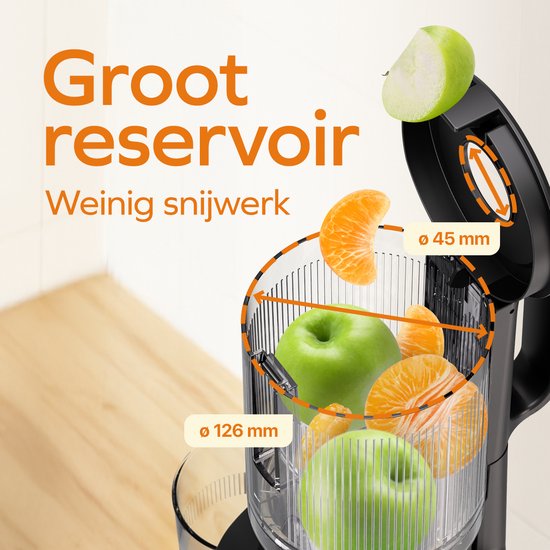 KitchenBrothers Slowjuicer - Vertikal - Entsafter - Gemüse- und Obstpresse - 126 mm - 750 ml - Schwarz