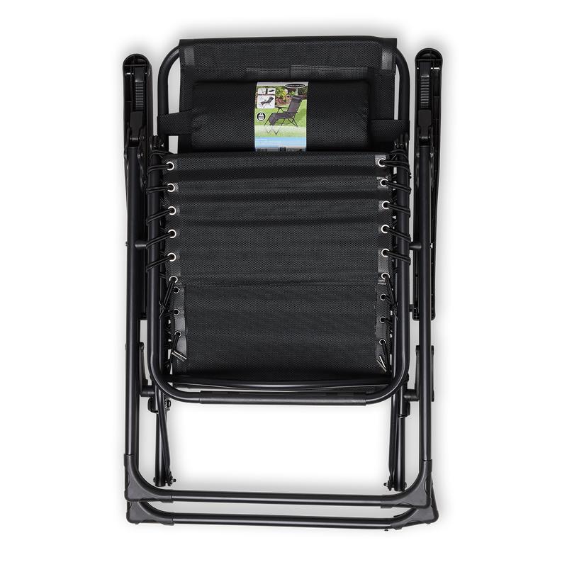 Luxuriöses Gartenstuhl-Set (2er-Set) – zusammenklappbar mit Kissen – Stahl – Schwarz