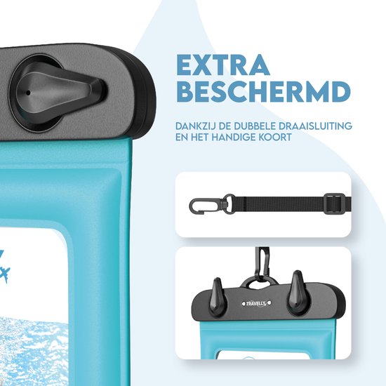 Travelly® Wasserdichte Handytasche 2er-Set - Universelle Unterwassertasche für Smartphone - Geeignet für alle Handys - Drybag - Für Urlaub, Schwimmen & Wassersport - Schwarz/Blau