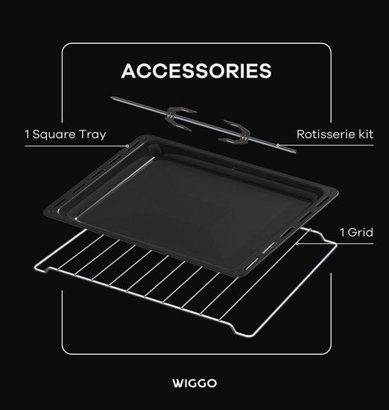 Wiggo WMO-E456(B) – Freistehender Mini-Backofen – elektrisch – 60 cm – 45 Liter – 2000 W – 5 Jahre Garantie – Schwarz