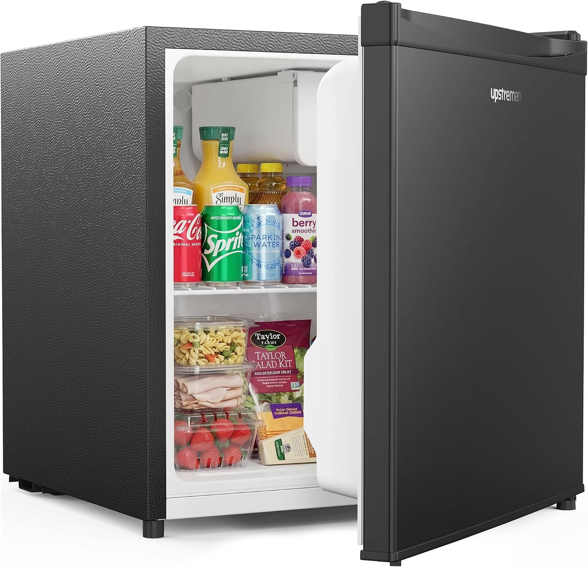 Upstreman Mini-Kühlschrank mit Gefrierfach FR17 – 46 Liter – 41 dB leise – Schwarz – Metall