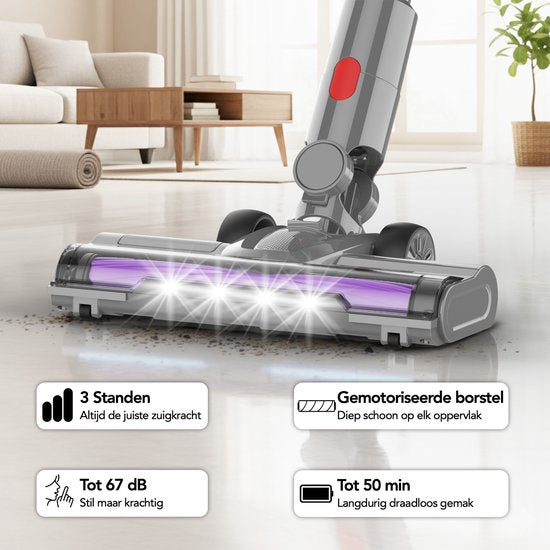 Brixy Stahlstaubsauger, kabellos – 30 kPa Saugkraft – 50 Min. Betriebszeit – Mehrere Filter – Handstaubsauger – Kabelloser Staubsauger – Vacuum Cleaner – Grau/Lila