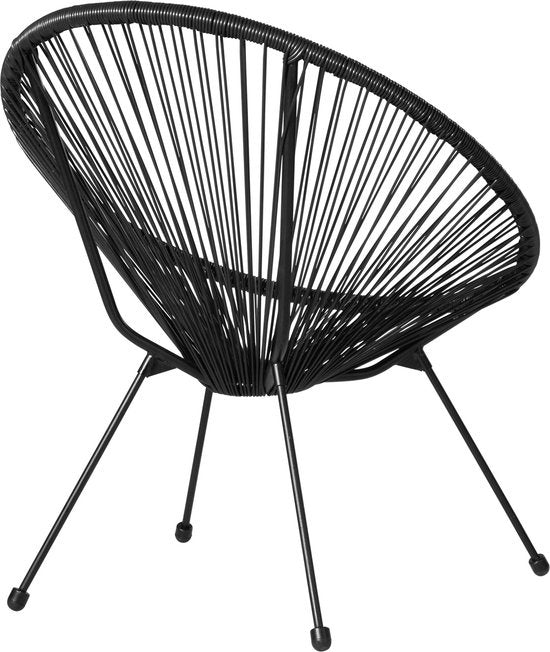 tectake - Gartenmöbel Bistro Set - 2 Stühle und 1 Tisch - Retro Egg Chairs im Acapulco-Stil - Wetterfest für drinnen und draußen - Gartenset für Terrasse oder Balkon - Schwarz