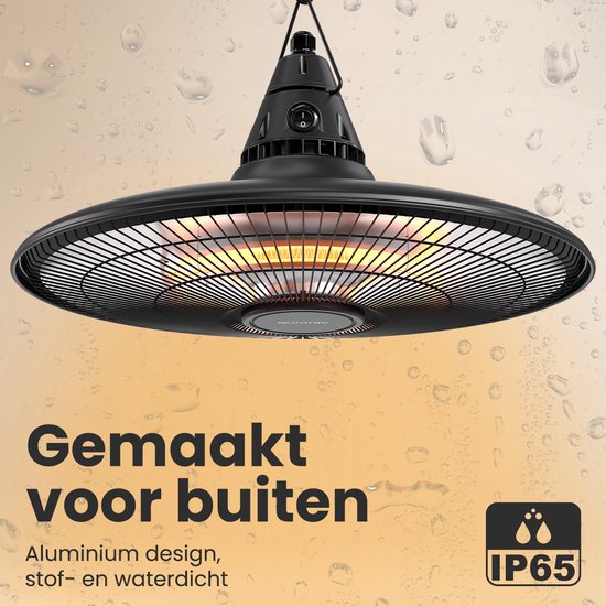 Auronic Terrassenstrahler - Infrarotheizung - hängend - 10m2 - elektrisch - 1500W - Fernbedienung - Schwarz