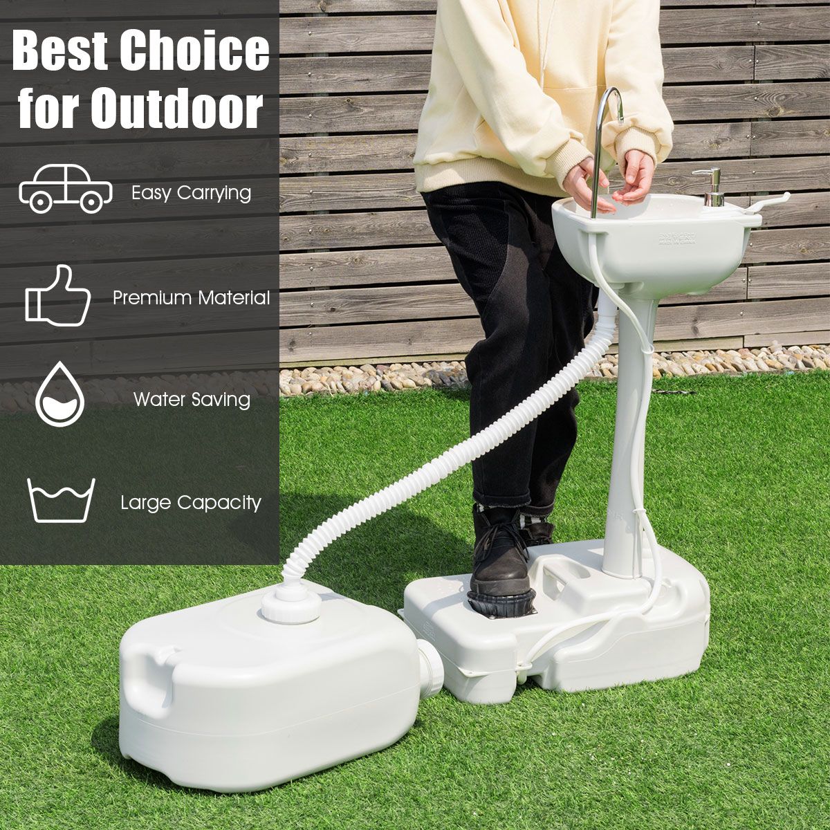 Coast Portable Camping Waschbecken - 17 L Wassertank - Handtuchhalter - Seifenspender - Weiß